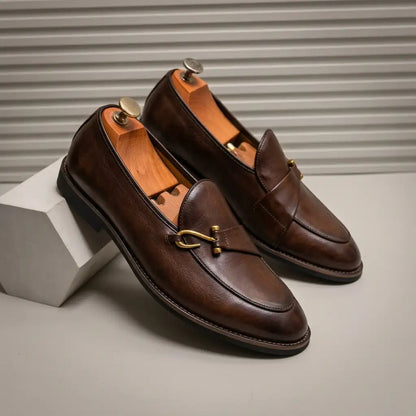 Men's Leather Loafers - Classic Slip On Dress Casual Shoes