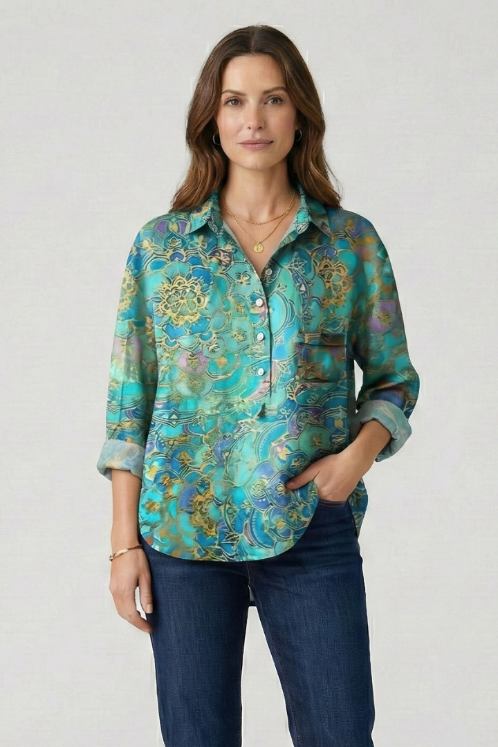 Haisley | Women's Multicolor Floral Blouse with Collared Neckline and Button Closure