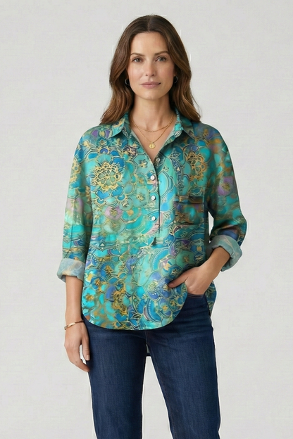 Haisley | Women's Multicolor Floral Blouse with Collared Neckline and Button Closure