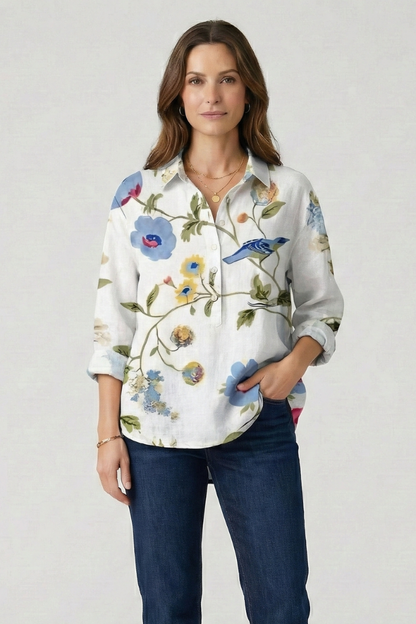 Haisley | Women's Multicolor Floral Blouse with Collared Neckline and Button Closure