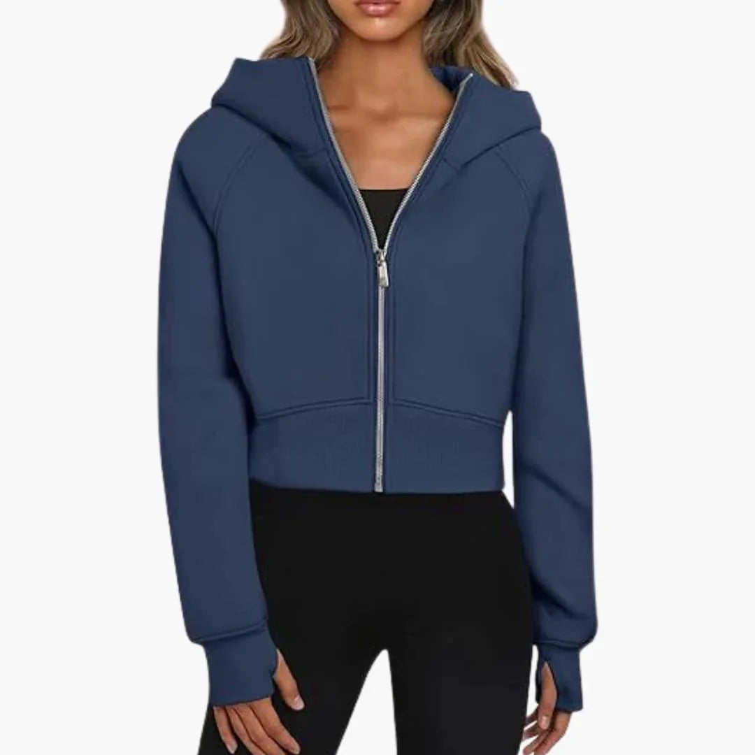Women's Cropped Zip Up Hoodie - Casual Fleece Sweatshirt