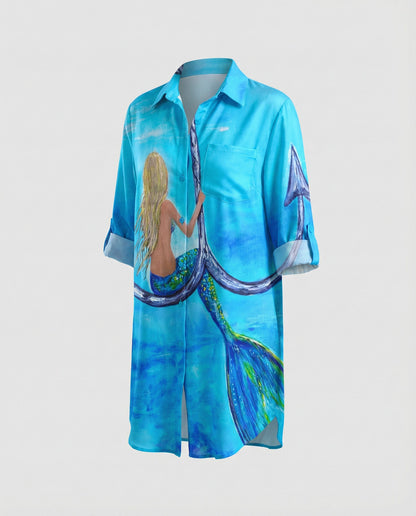 Maerinna | Maritime Print Beach Blouse Dress Women Summer Style