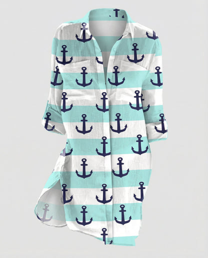 Maerinna | Maritime Print Beach Blouse Dress Women Summer Style