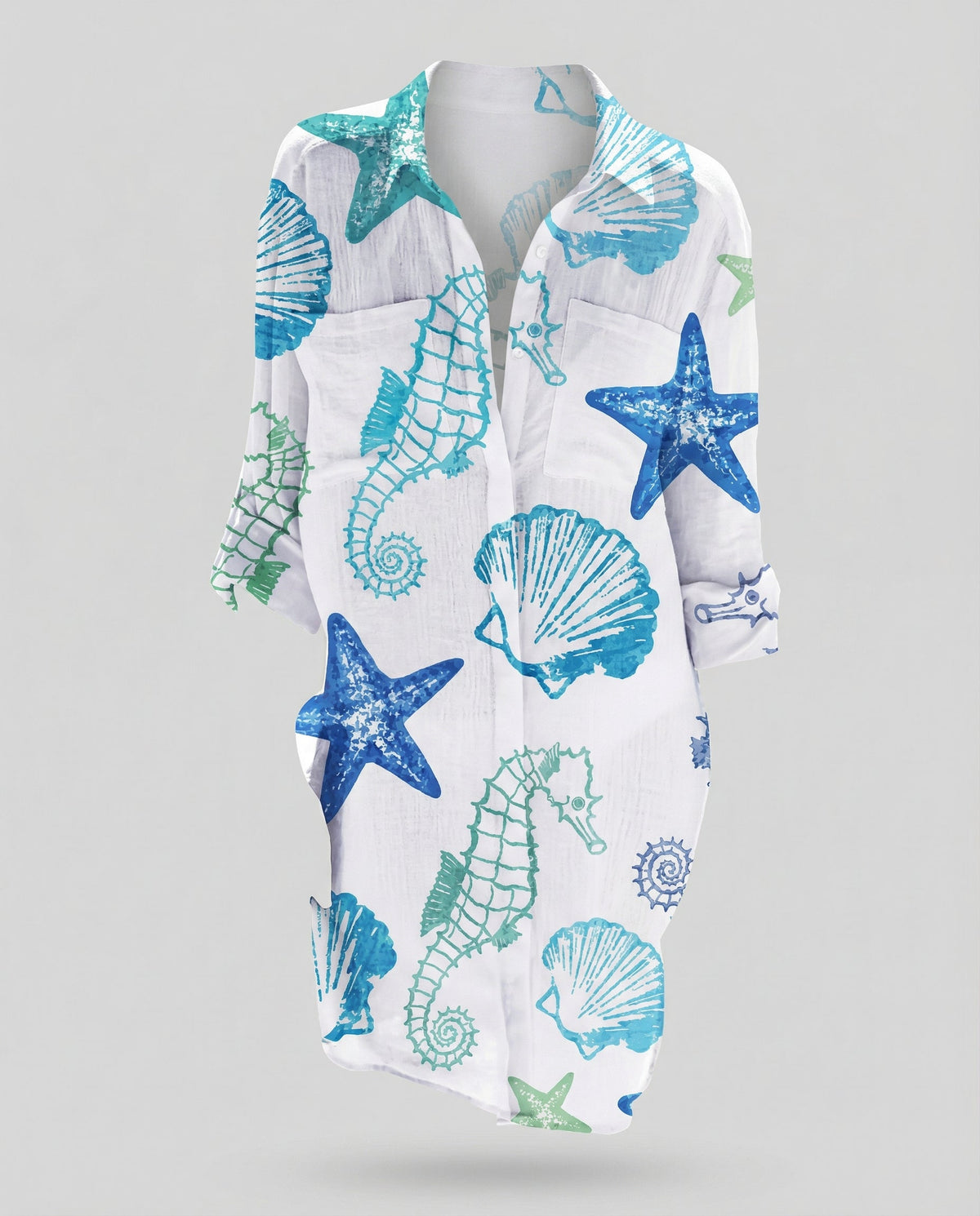 Maerinna | Maritime Print Beach Blouse Dress Women Summer Style
