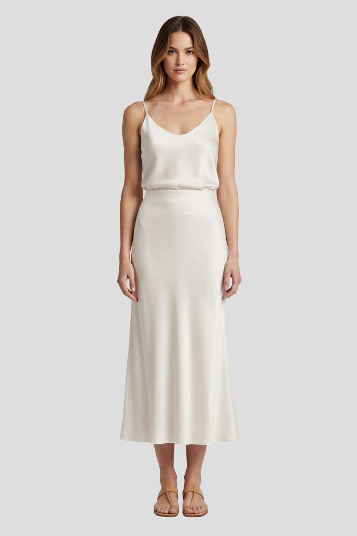 Virelia | Versatile Mid-calf Draped Skirt with High-Waisted Style