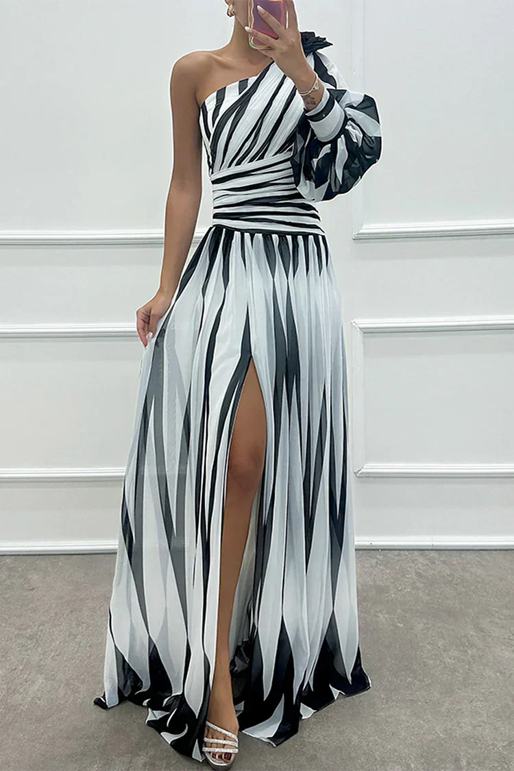 Dovella | Women Evening Striped Dress with Elegant Modern Style
