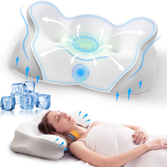 Cervical Neck Pillow, Pillow for Neck Pain Relief, Memory Foam Neck Pillow, Adjustable Cervical Pillow Cozy Sleeping, for Neck and Shoulder Pain Relief, White, Adult, 24'', 2.64 Lb