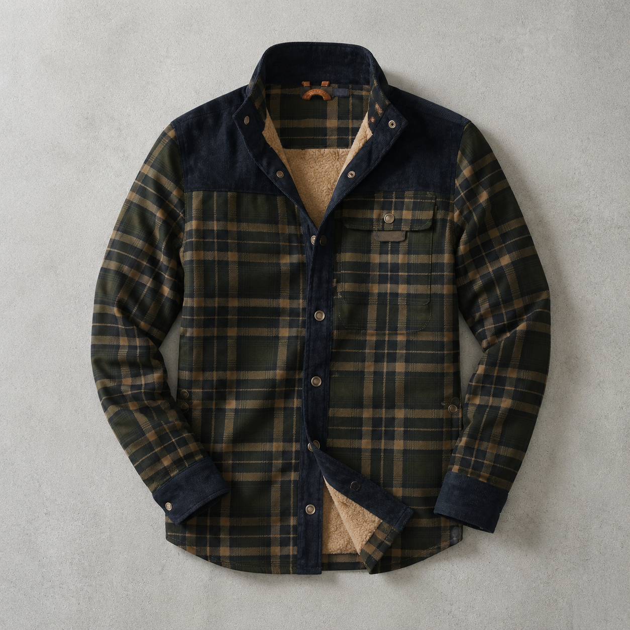 Men's Sherpa Lined Flannel Shirt Jacket - Plaid Field Overshirt