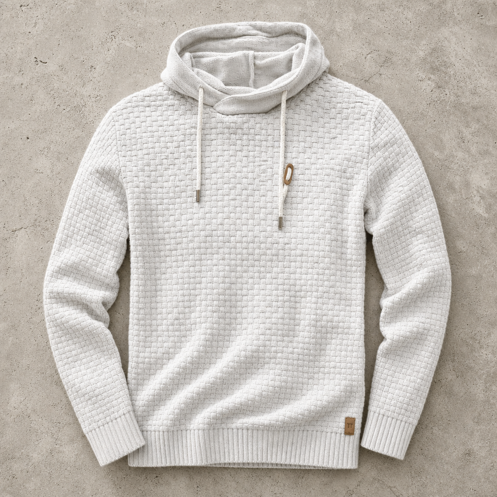 Men's Waffle Knit Hoodie - Cowl Neck Pullover Sweatshirt