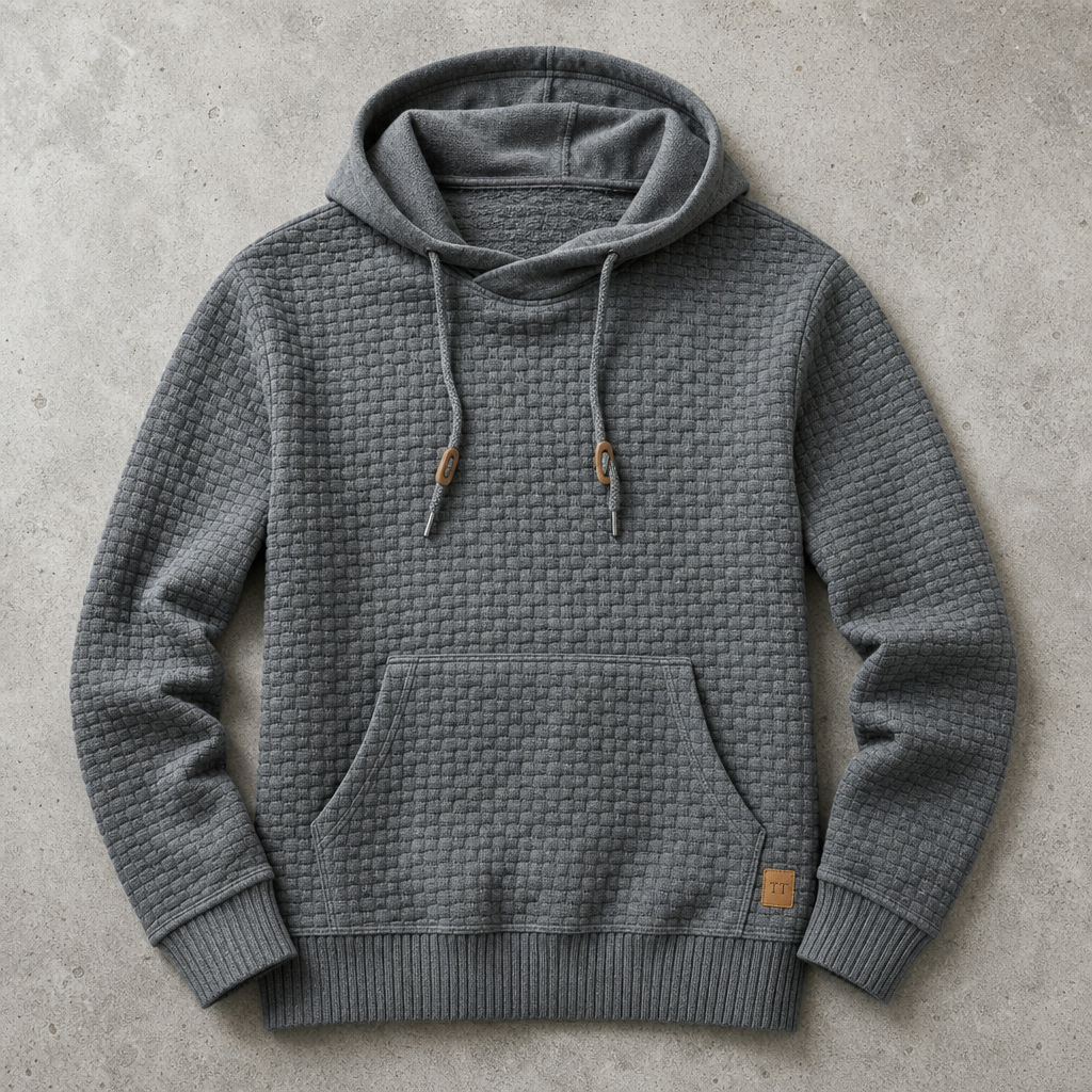 Men's Waffle Knit Hoodie - Cowl Neck Pullover Sweatshirt