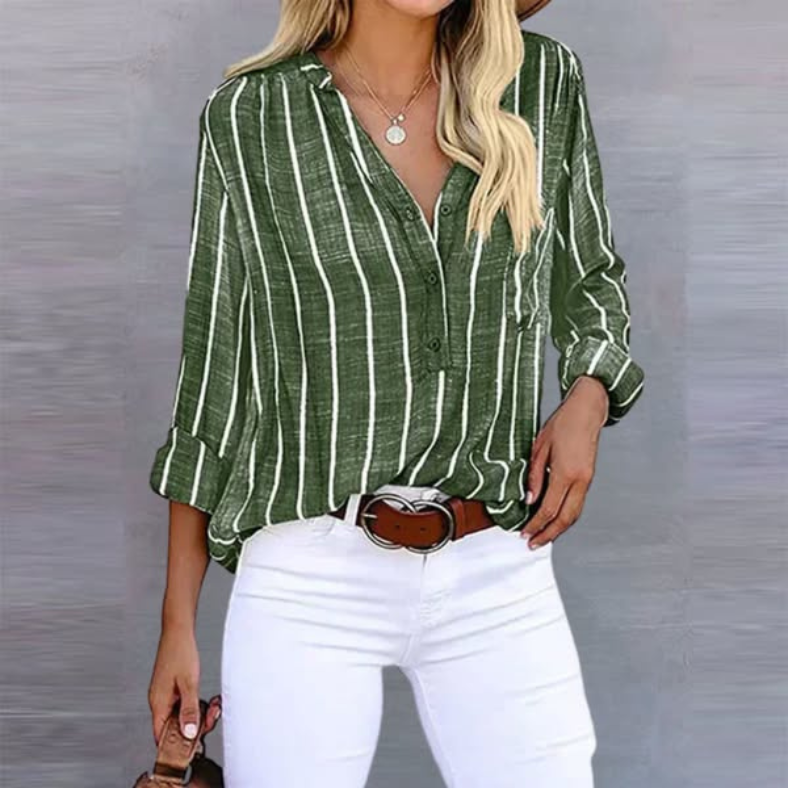 Samara | Classic Striped Top with Stylish Front Button Detail