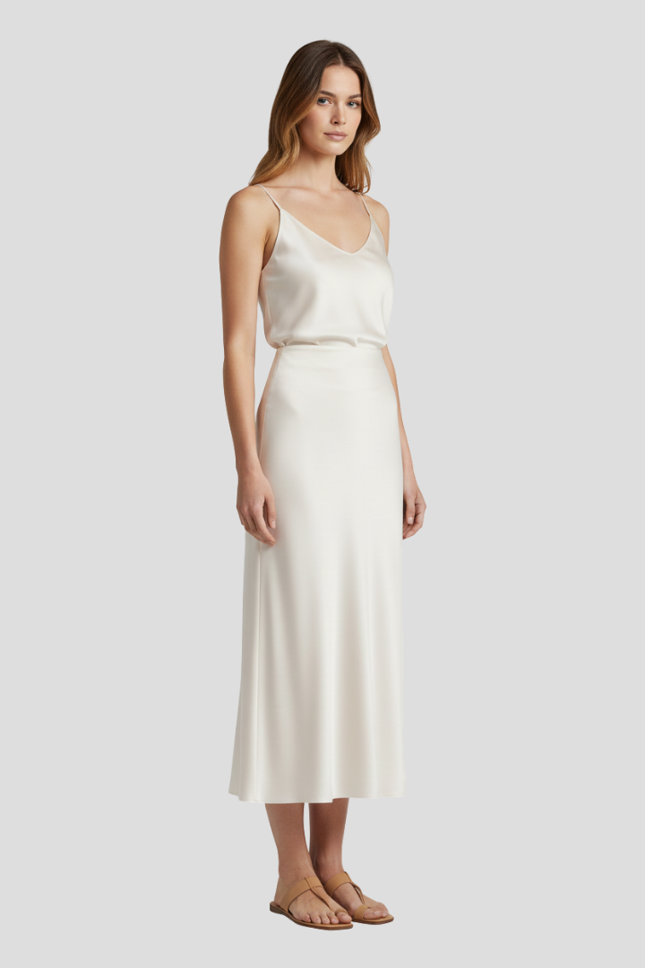 Virelia | Versatile Mid-calf Draped Skirt with High-Waisted Style