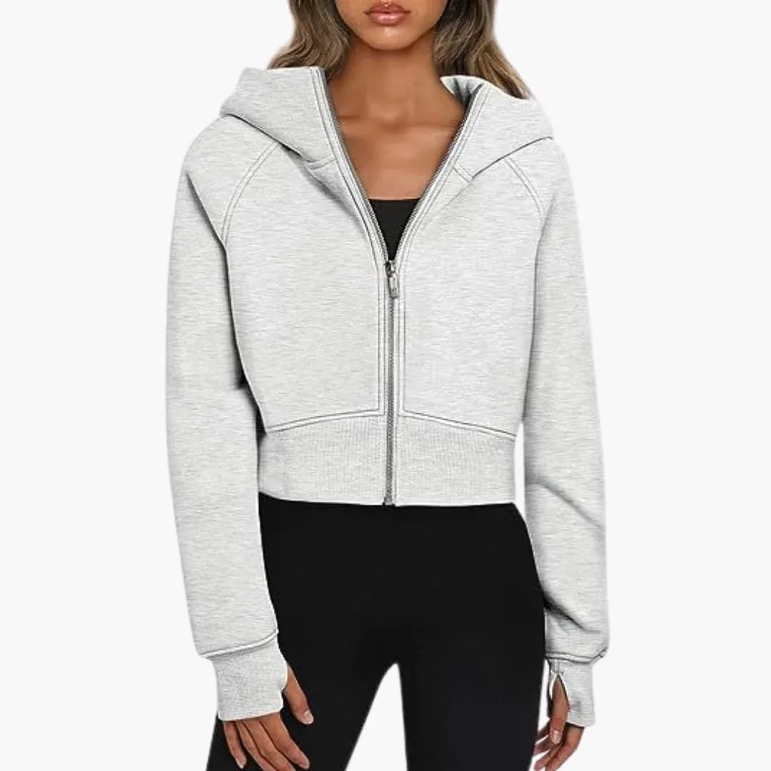 Women's Cropped Zip Up Hoodie - Casual Fleece Sweatshirt