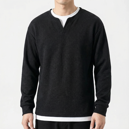 Men's Cotton Sweater - Split Neck Knit Pullover