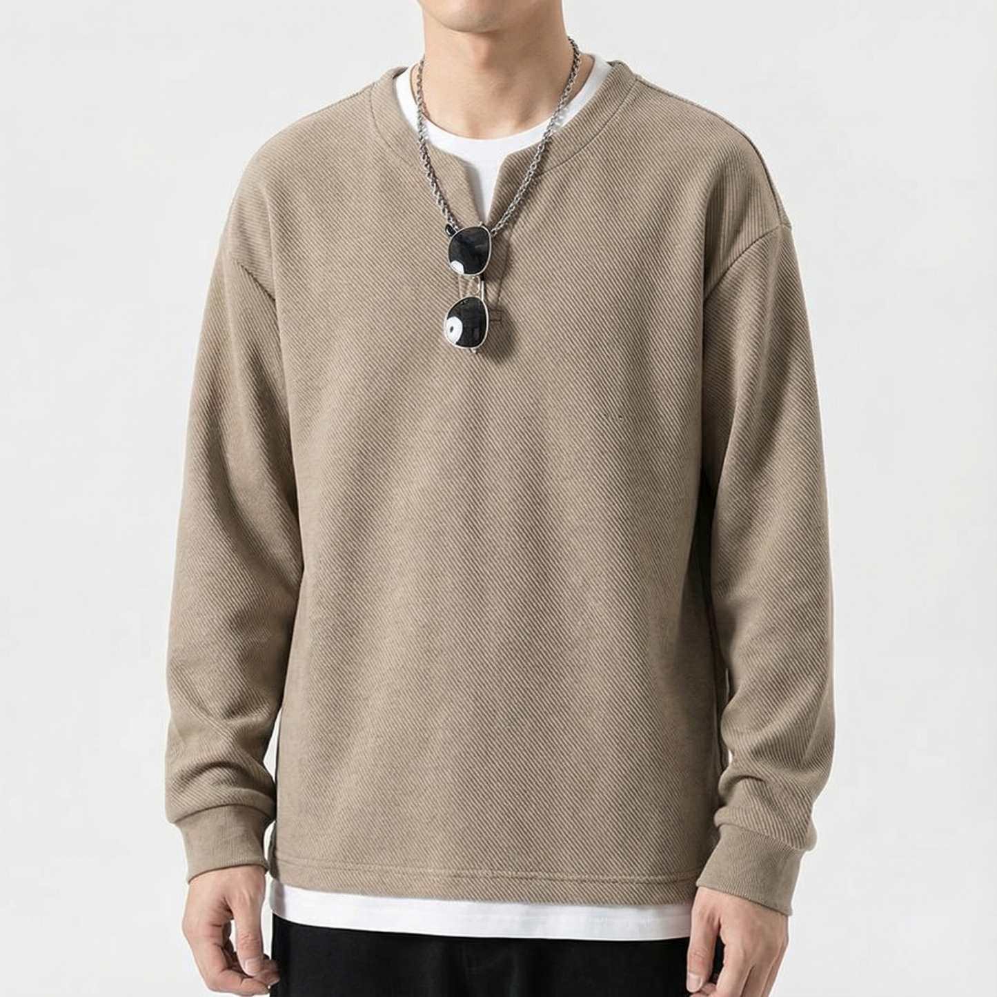 Men's Cotton Sweater - Split Neck Knit Pullover