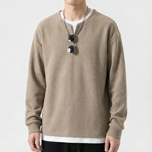 Men's Cotton Sweater - Split Neck Knit Pullover