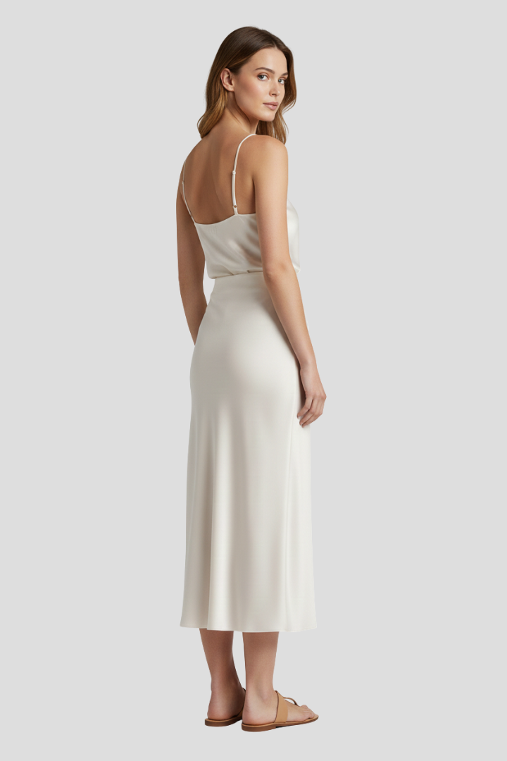Virelia | Versatile Mid-calf Draped Skirt with High-Waisted Style
