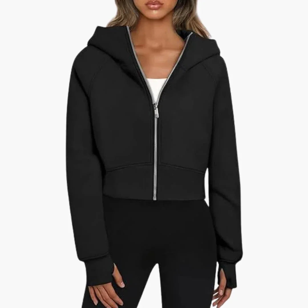 Women's Cropped Zip Up Hoodie - Casual Fleece Sweatshirt