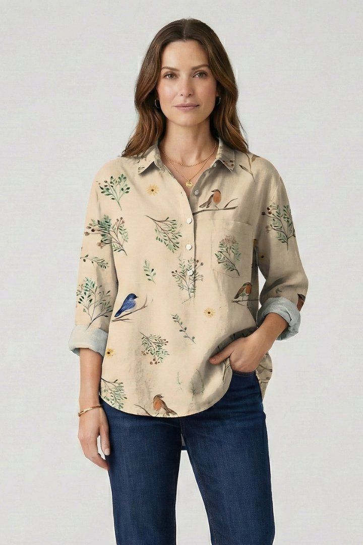 Haisley | Women's Multicolor Floral Blouse with Collared Neckline and Button Closure