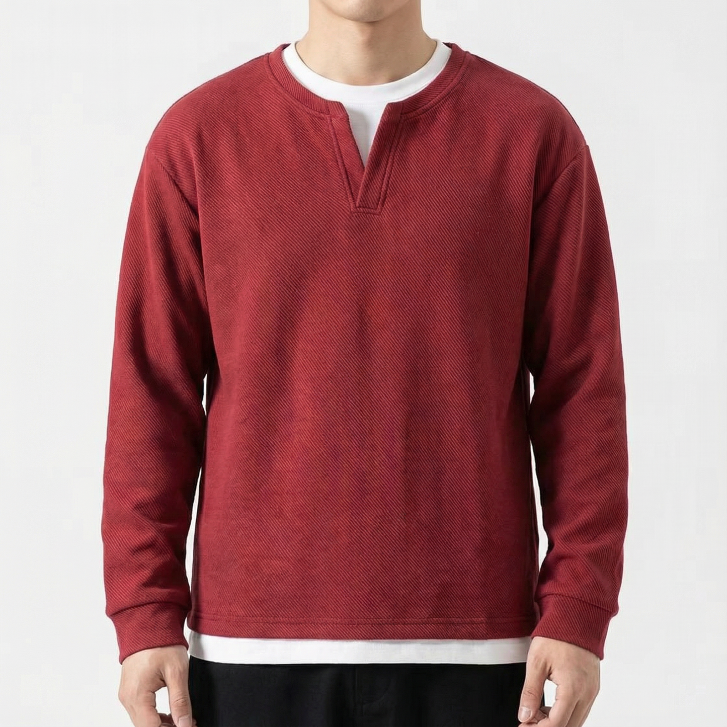 Men's Cotton Sweater - Split Neck Knit Pullover