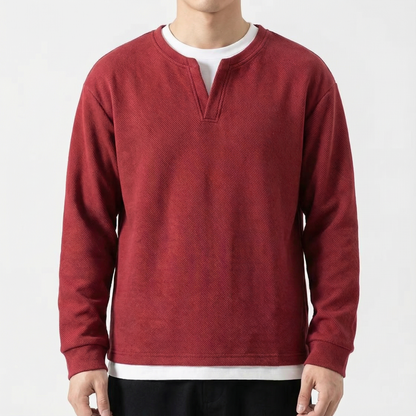 Men's Cotton Sweater - Split Neck Knit Pullover