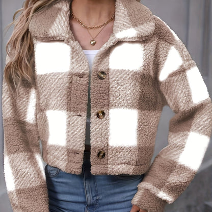 Women's Cropped Plaid Jacket – Cozy Check Print
