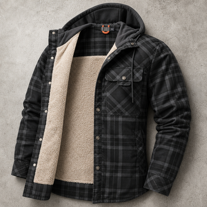 Men's Plaid Sherpa Shirt Jacket - Hooded Casual Outerwear