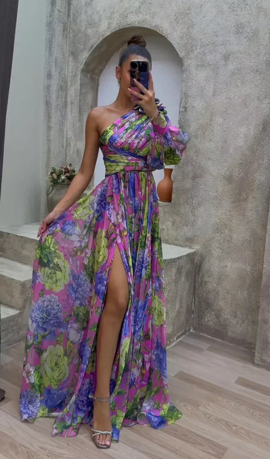 Tessa | Formal Asymmetric Floral Long Maxi Dress with Elegant Side Split