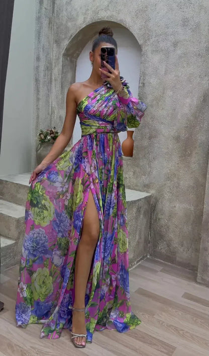 Tessa | Formal Asymmetric Floral Long Maxi Dress with Elegant Side Split