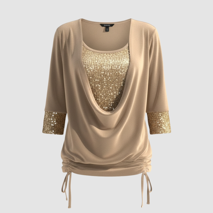 Jorvienne | Women's Long Sleeve Blouse with Shimmering Elegant Look