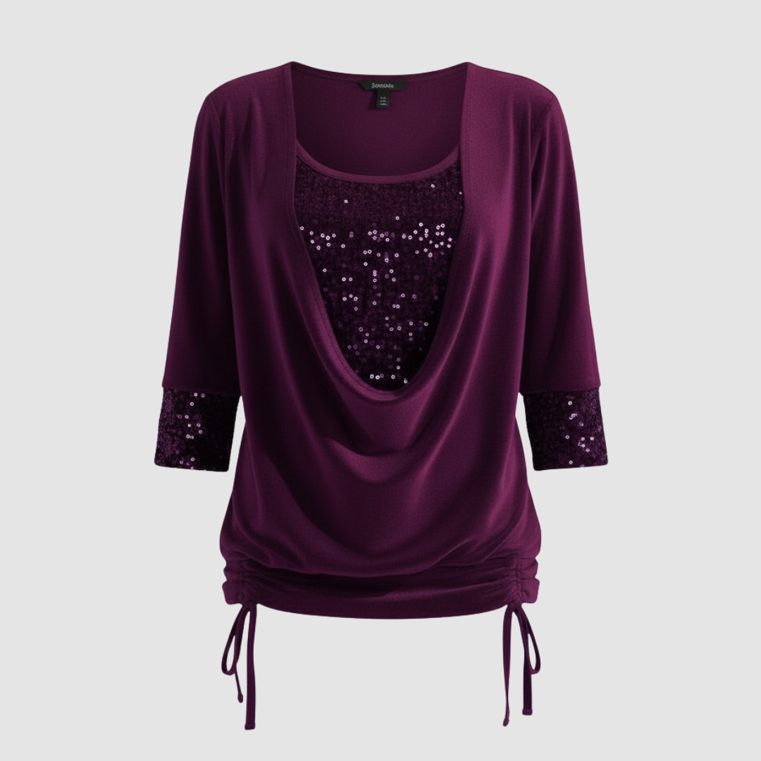 Jorvienne | Women's Long Sleeve Blouse with Shimmering Elegant Look