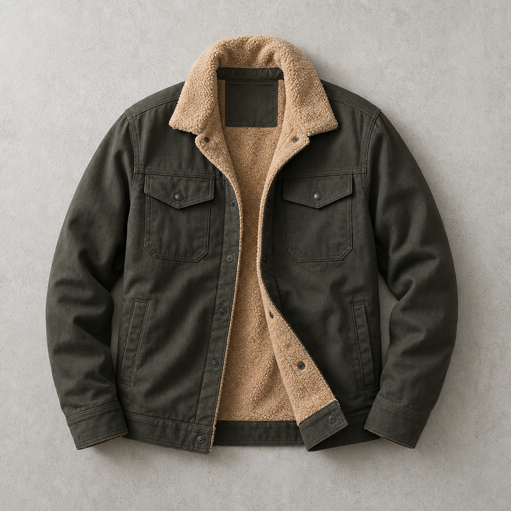 Men's Sherpa Lined Jacket - Trucker Style Casual Outerwear