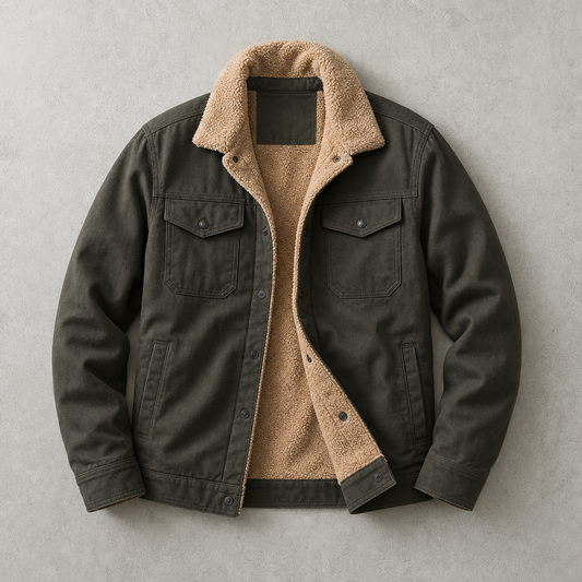 Men's Sherpa Lined Jacket - Trucker Style Casual Outerwear