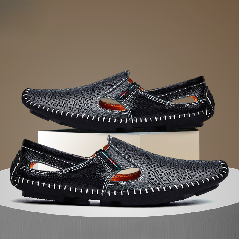 Men's Leather Sandals - Slide Summer Casual Sandals