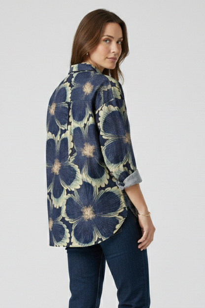 Haisley | Women's Multicolor Floral Blouse with Collared Neckline and Button Closure