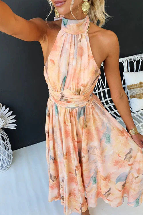 Whitley | Modern Floral Halter Sundress with Adjustable Tie Back Style