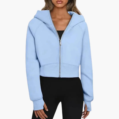 Women's Cropped Zip Up Hoodie - Casual Fleece Sweatshirt