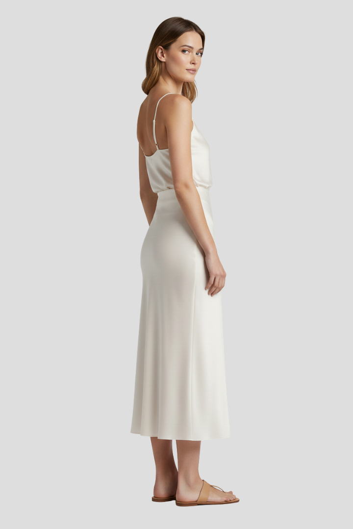 Virelia | Versatile Mid-calf Draped Skirt with High-Waisted Style