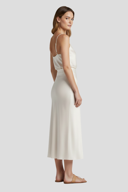 Virelia | Versatile Mid-calf Draped Skirt with High-Waisted Style