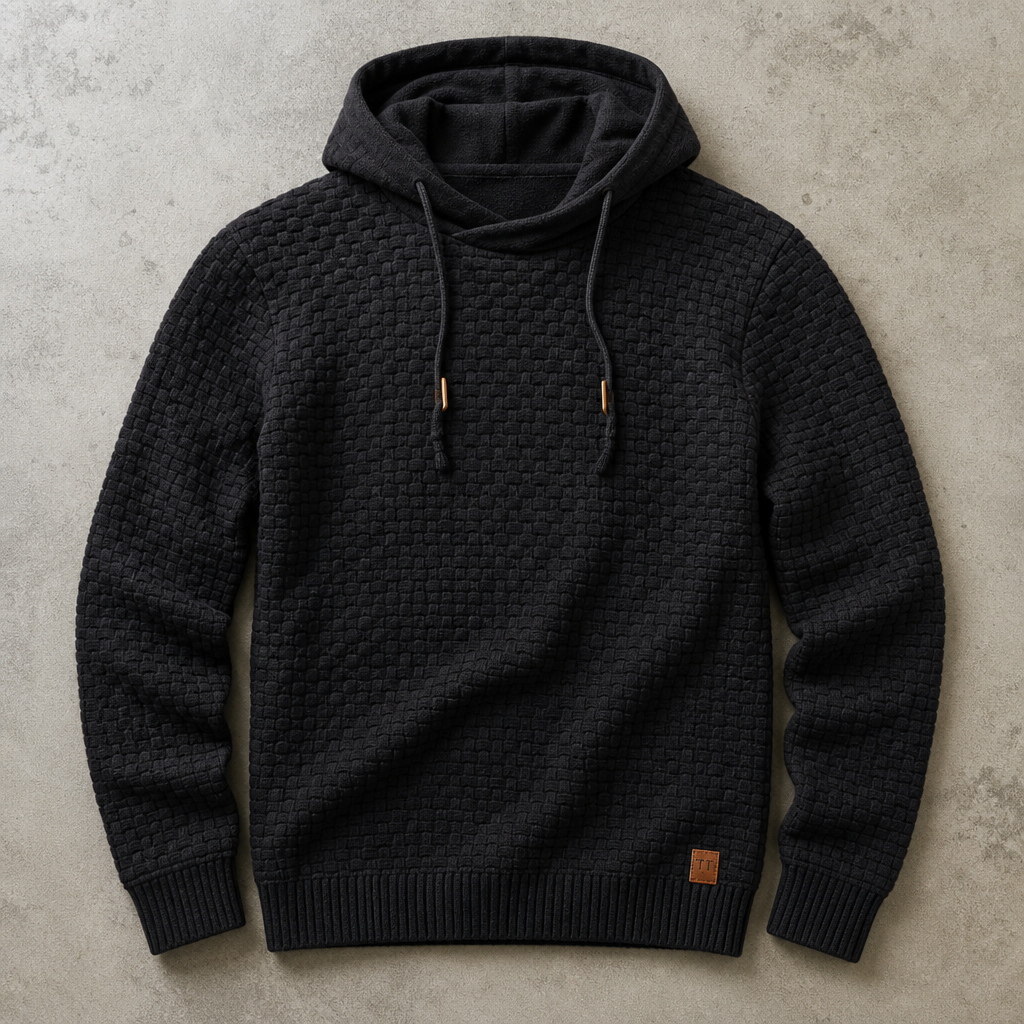 Men's Waffle Knit Hoodie - Cowl Neck Pullover Sweatshirt