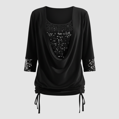 Jorvienne | Women's Long Sleeve Blouse with Shimmering Elegant Look