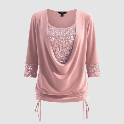 Jorvienne | Women's Long Sleeve Blouse with Shimmering Elegant Look