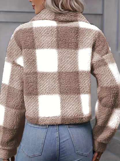 Women's Cropped Plaid Jacket – Cozy Check Print