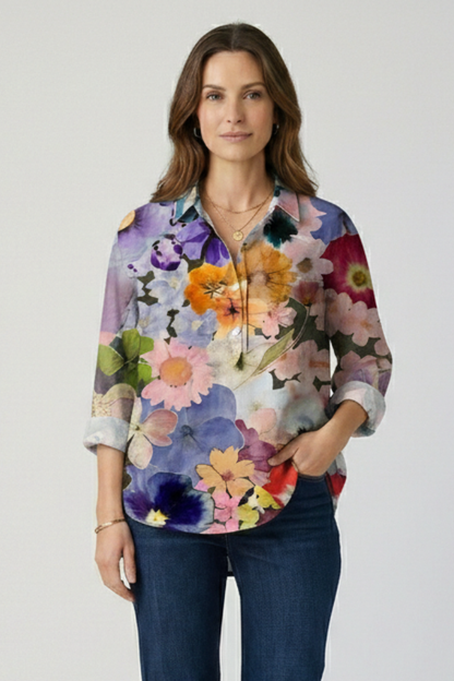 Haisley | Women's Multicolor Floral Blouse with Collared Neckline and Button Closure