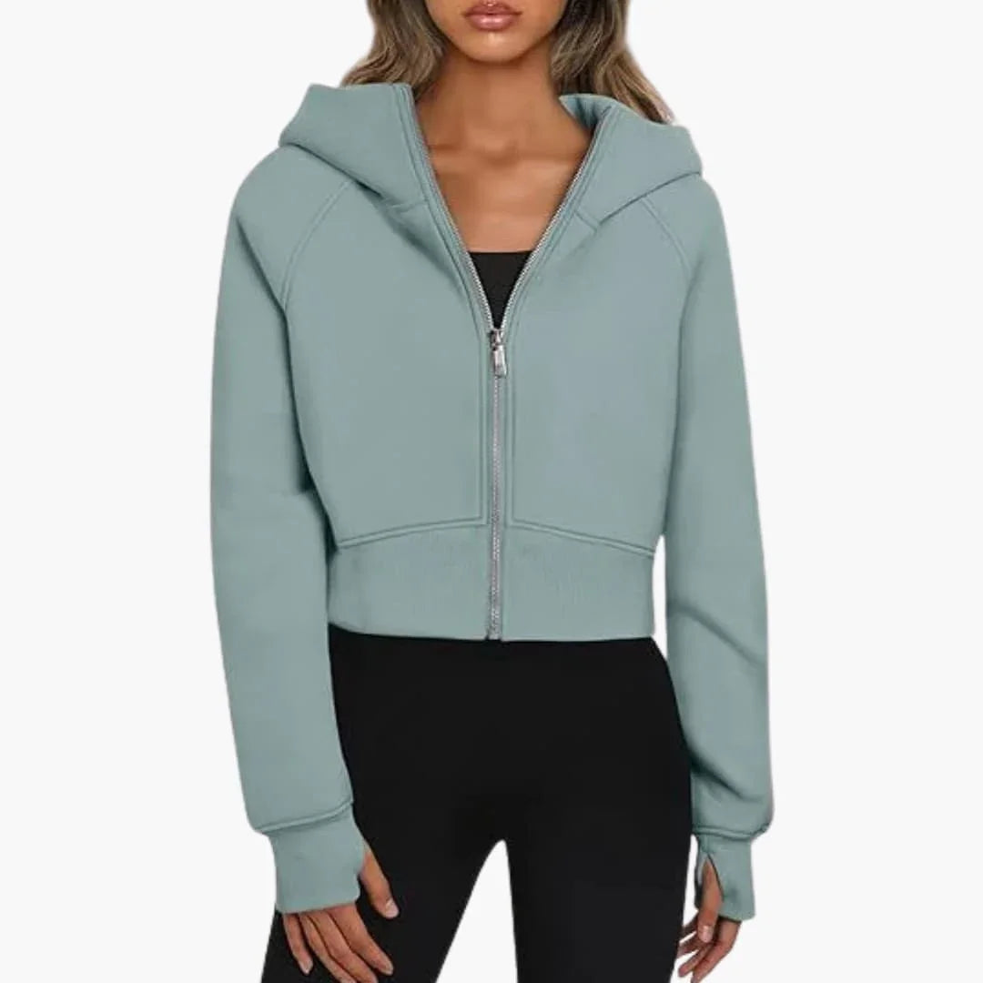 Women's Cropped Zip Up Hoodie - Casual Fleece Sweatshirt