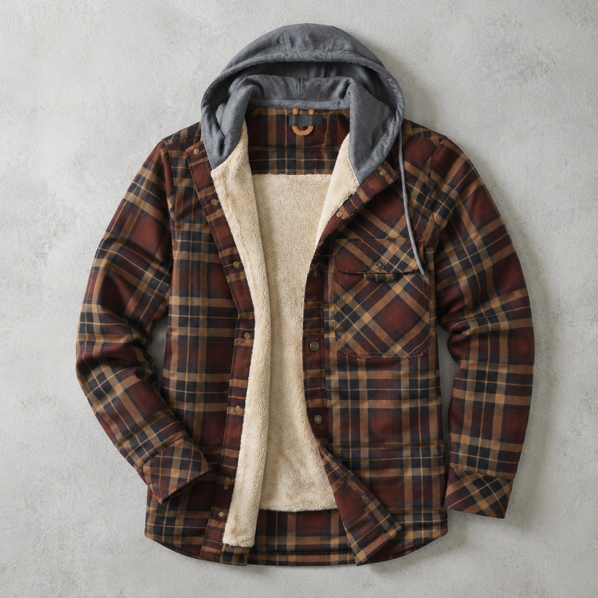 Men's Plaid Sherpa Shirt Jacket - Hooded Casual Outerwear