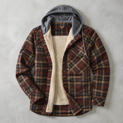 Men's Plaid Sherpa Shirt Jacket - Hooded Casual Outerwear