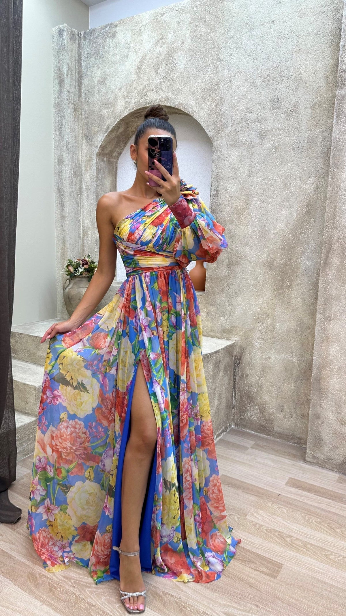 Tessa | Formal Asymmetric Floral Long Maxi Dress with Elegant Side Split