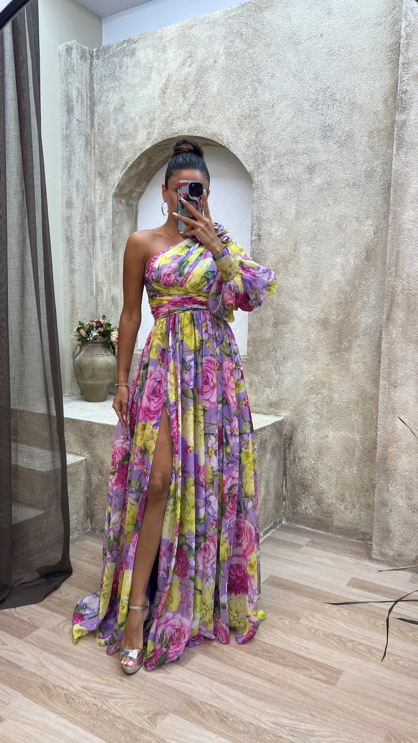 Tessa | Formal Asymmetric Floral Long Maxi Dress with Elegant Side Split
