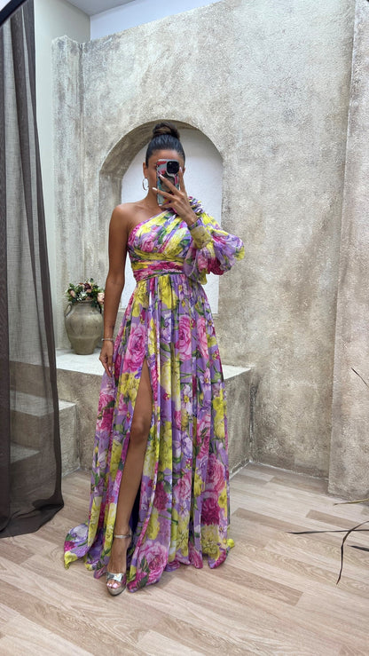 Tessa | Formal Asymmetric Floral Long Maxi Dress with Elegant Side Split